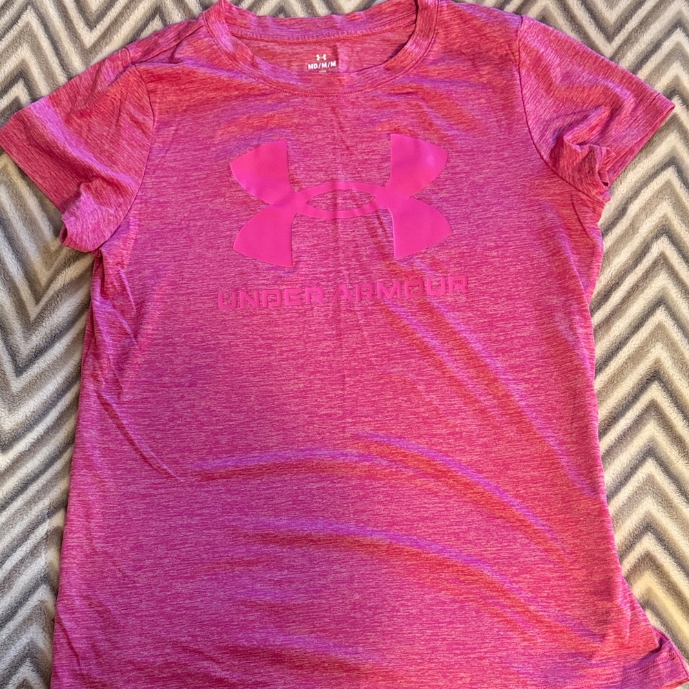 Under Armour Pink Heather Short Sleeve Logo Tee